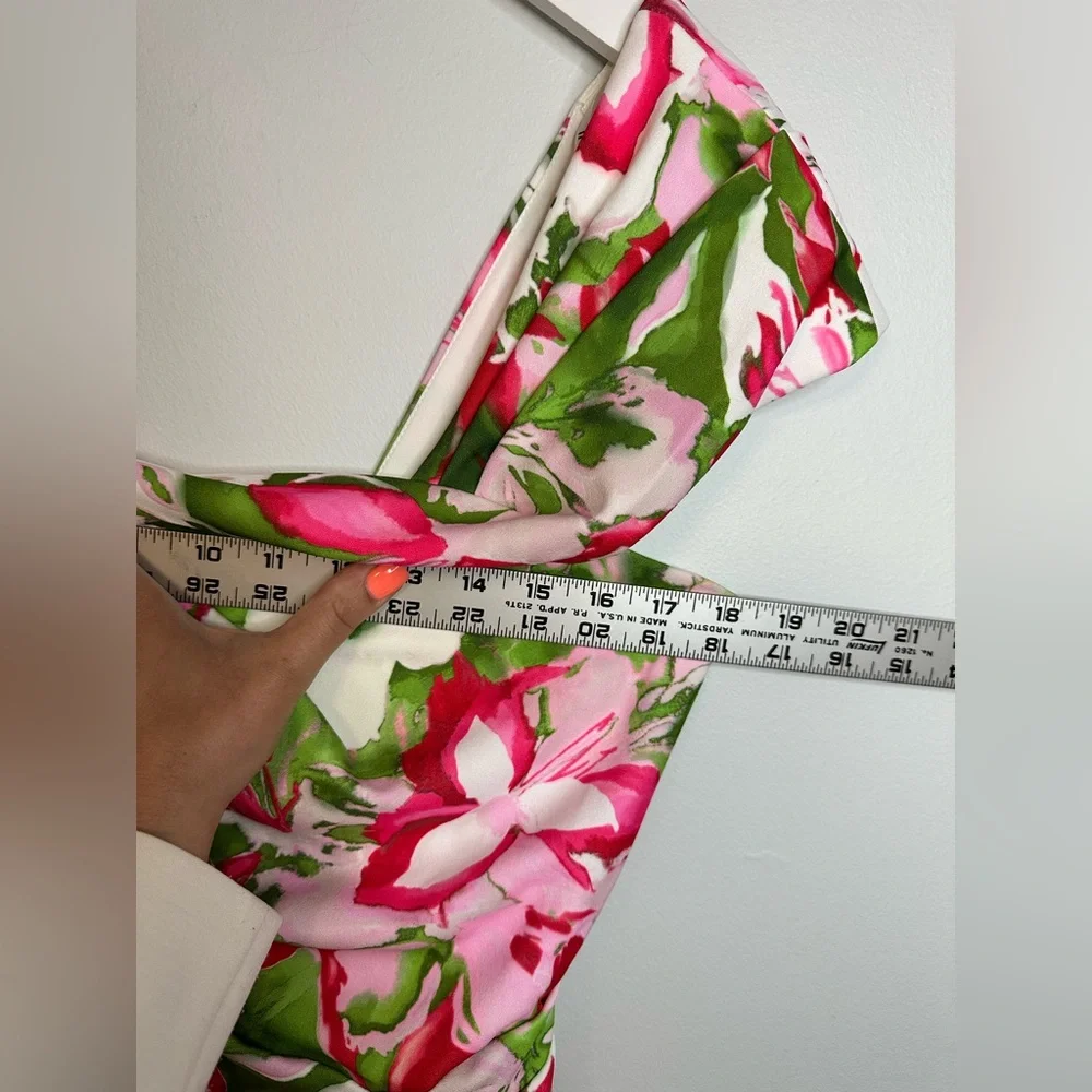 Tadashi Shoji  Floral Summer  Party Cocktail Tropical Midi Dress Size Medium - Picture 14 of 15